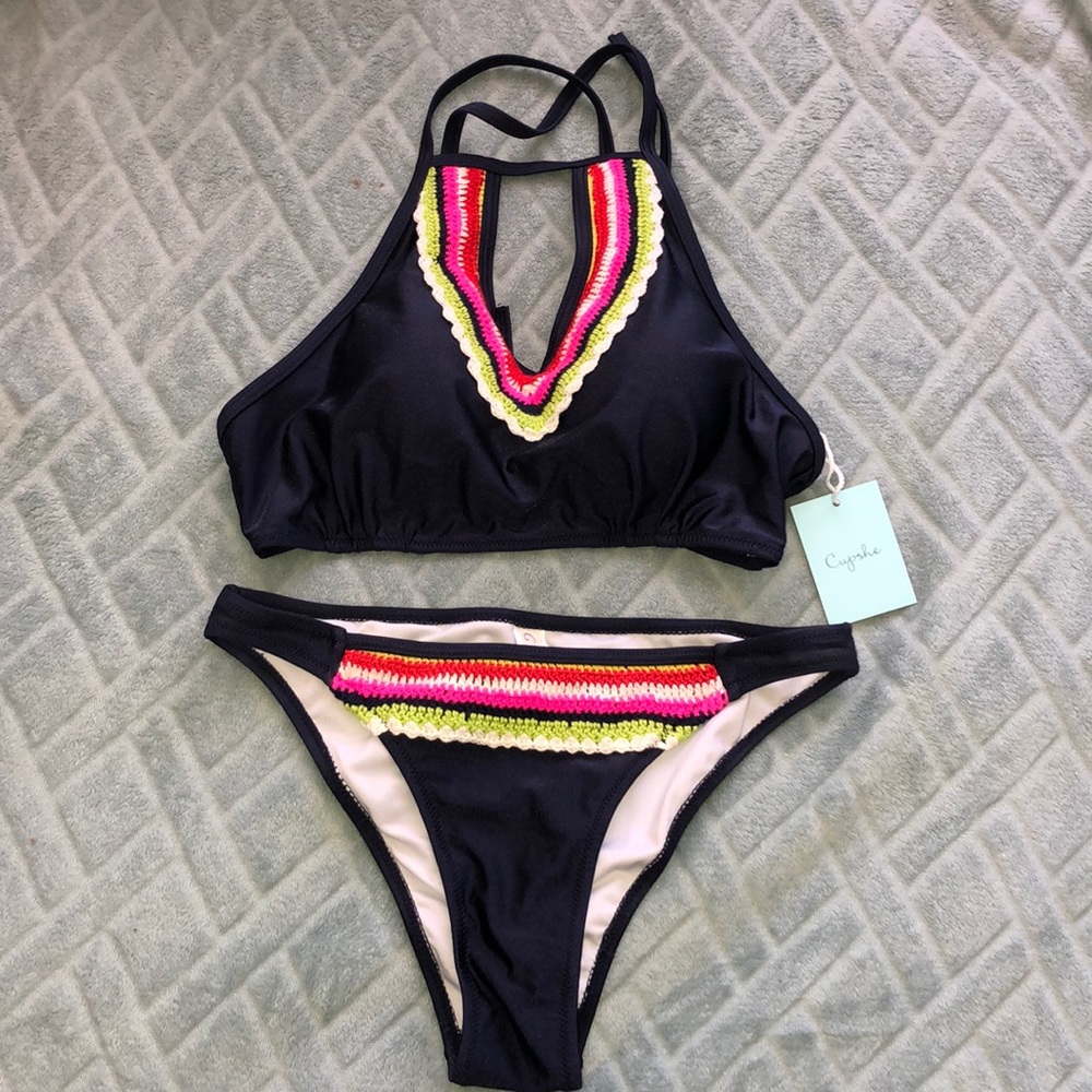 Navy Blue with crochet detailing bikini